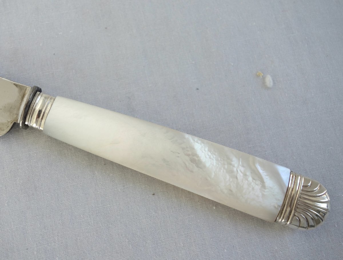 A 12-piece Knife Set In Solid Silver And Mother-of-pearl, Signed By Comte Coustelier De La Reine-photo-1