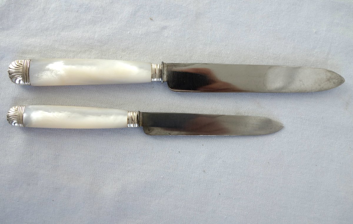 A 12-piece Knife Set In Solid Silver And Mother-of-pearl, Signed By Comte Coustelier De La Reine-photo-3