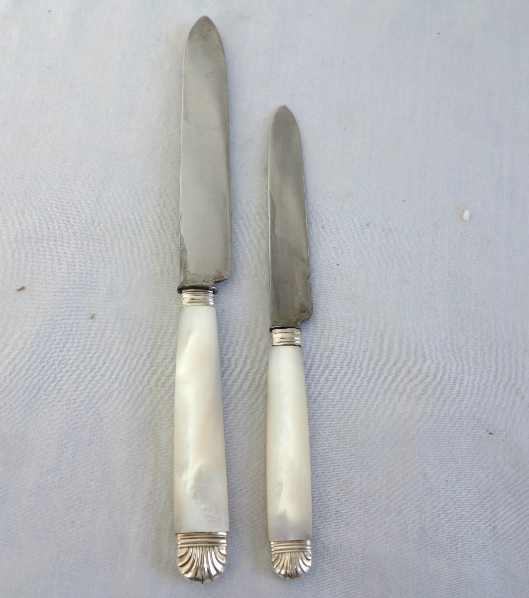 A 12-piece Knife Set In Solid Silver And Mother-of-pearl, Signed By Comte Coustelier De La Reine-photo-4