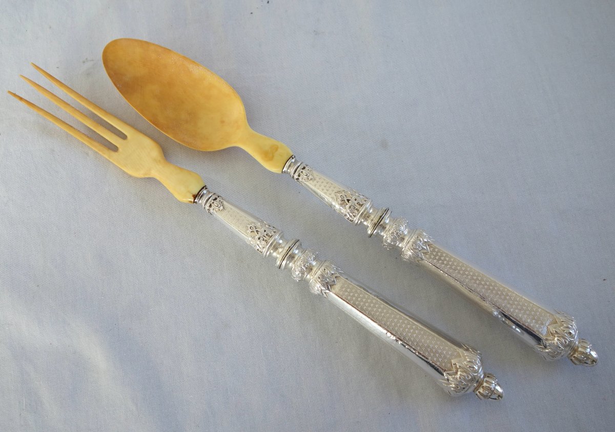 Couvert à salade en argent Minerve : modèle fuseau à pans de style Louis XVI non monogrammé-photo-2