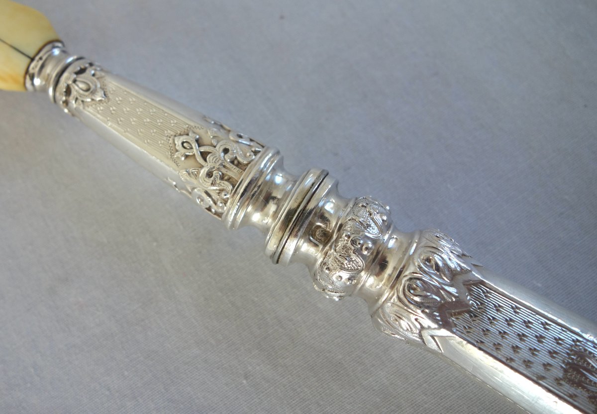 Couvert à salade en argent Minerve : modèle fuseau à pans de style Louis XVI non monogrammé-photo-2