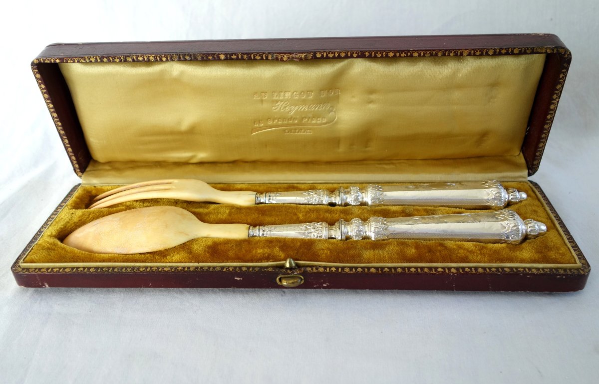 Couvert à salade en argent Minerve : modèle fuseau à pans de style Louis XVI non monogrammé-photo-3