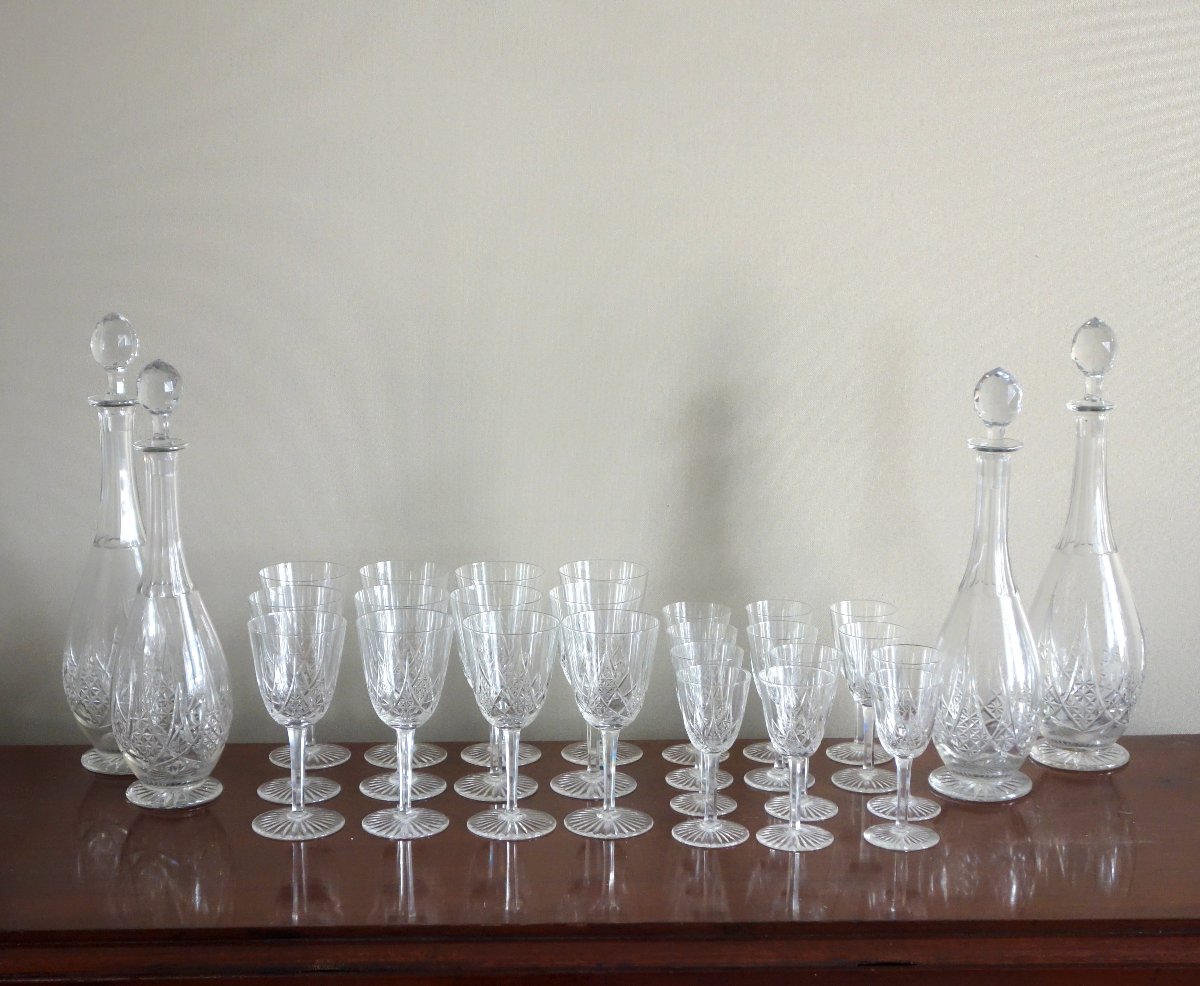 Baccarat service de verres pour 12 & carafes, cristal taillé, modèle Epron du catalogue de 1907-photo-2