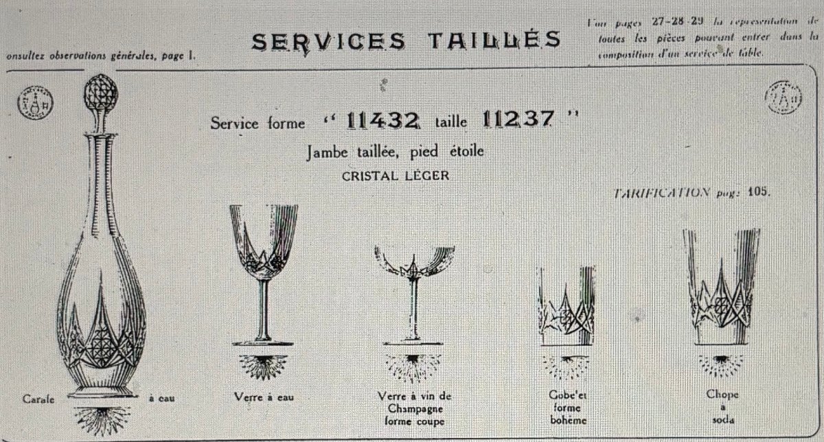 Baccarat service de verres pour 12 & carafes, cristal taillé, modèle Epron du catalogue de 1907-photo-3