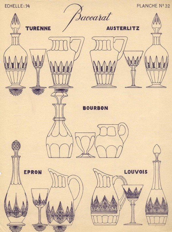 Baccarat service de verres pour 12 & carafes, cristal taillé, modèle Epron du catalogue de 1907-photo-4