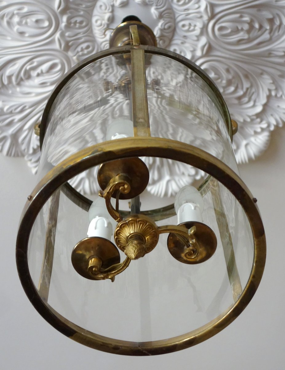 Lanterne de vestibule en bronze et verre de style Louis XVI-photo-2