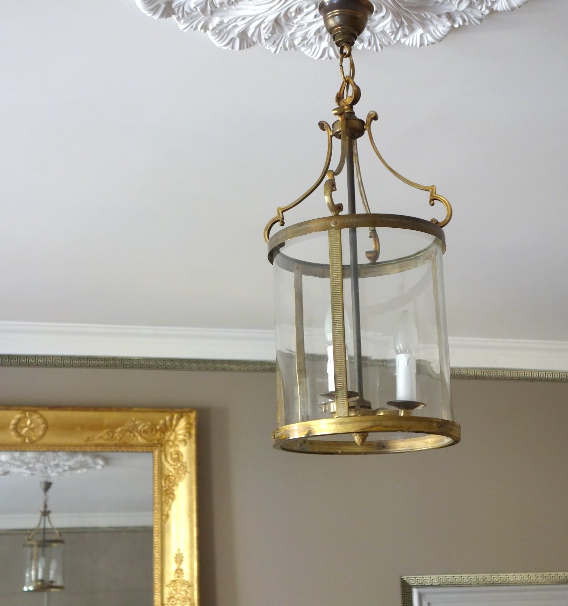 Lanterne de vestibule en bronze et verre de style Louis XVI-photo-4