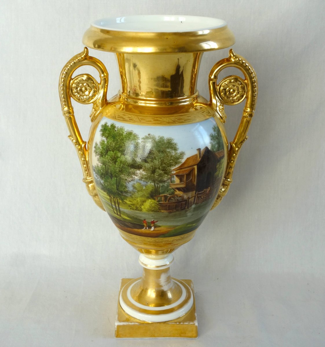 Grand vase d'ornement en porcelaine de Paris - style Empire d'époque Restauration - 30,5cm-photo-3