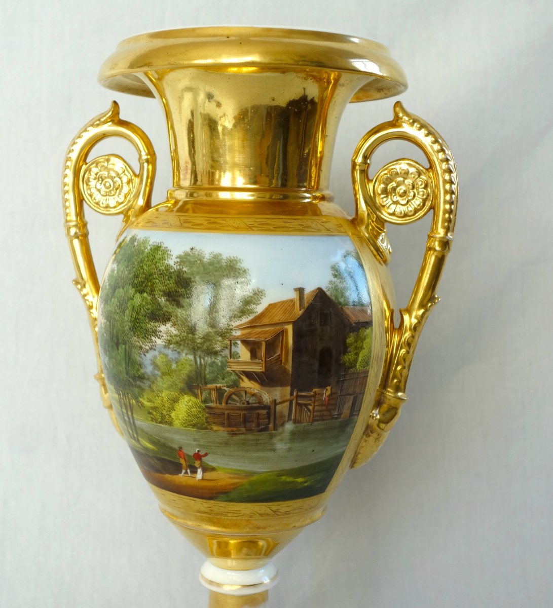 Grand vase d'ornement en porcelaine de Paris - style Empire d'époque Restauration - 30,5cm-photo-4