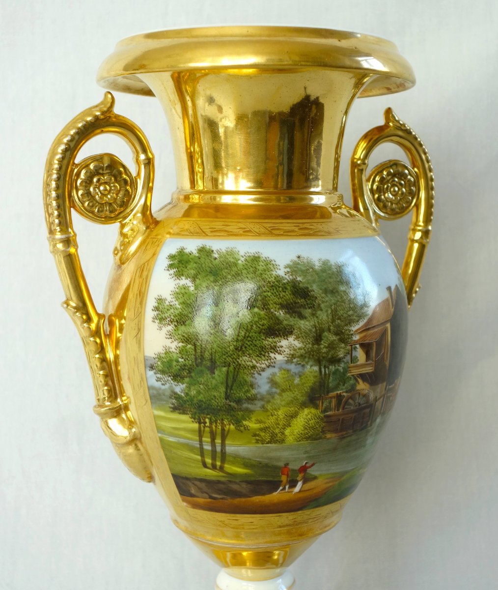 Grand vase d'ornement en porcelaine de Paris - style Empire d'époque Restauration - 30,5cm-photo-1