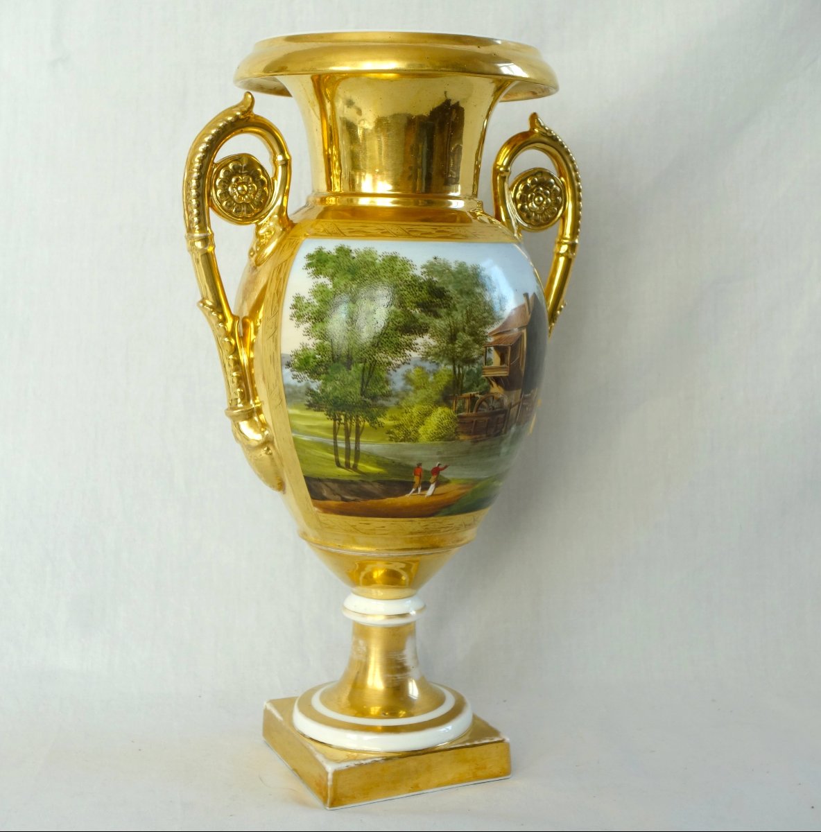 Grand vase d'ornement en porcelaine de Paris - style Empire d'époque Restauration - 30,5cm-photo-2