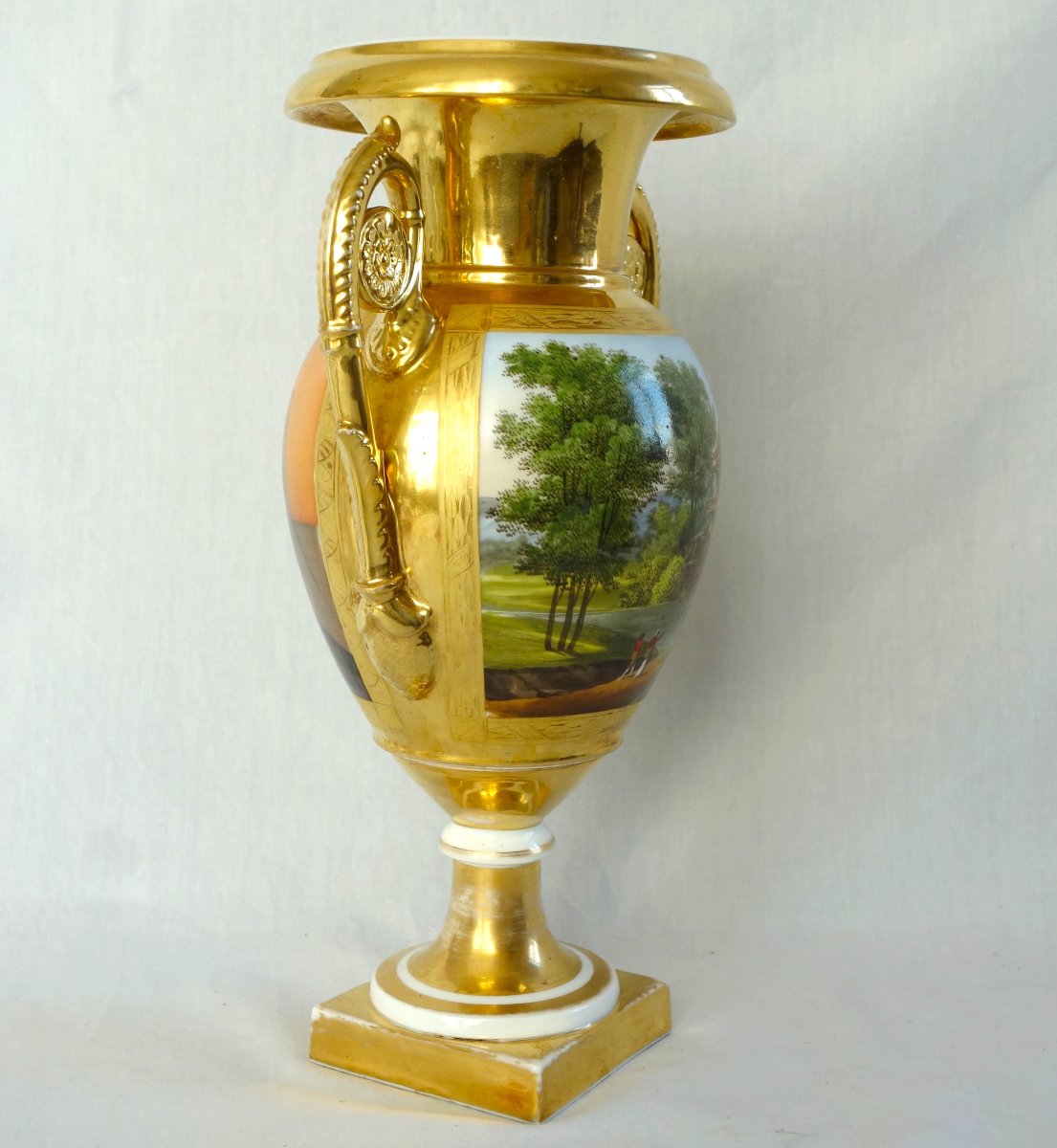 Grand vase d'ornement en porcelaine de Paris - style Empire d'époque Restauration - 30,5cm-photo-3