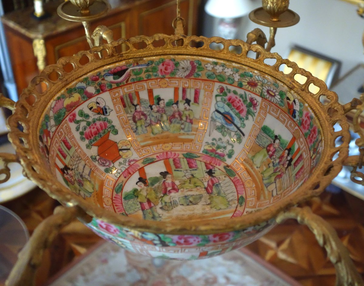 19th-century Chinese Porcelain (canton) And Gilded Bronze Chandelier-photo-1
