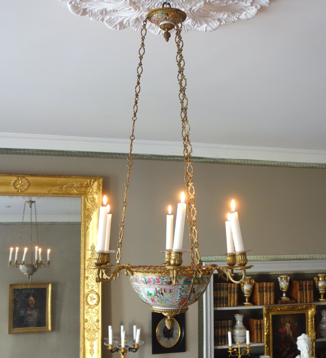 19th-century Chinese Porcelain (canton) And Gilded Bronze Chandelier-photo-8