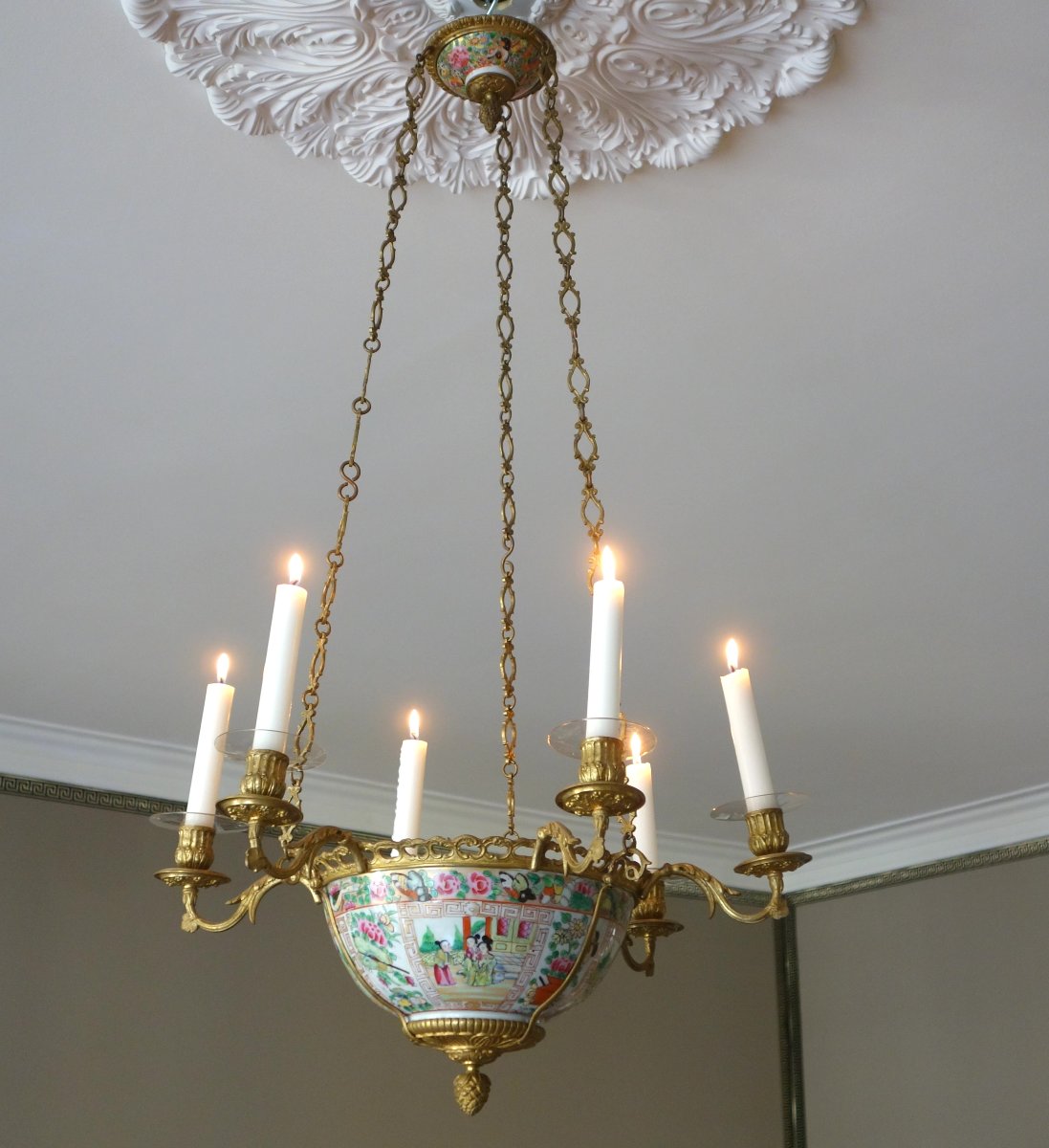 19th-century Chinese Porcelain (canton) And Gilded Bronze Chandelier