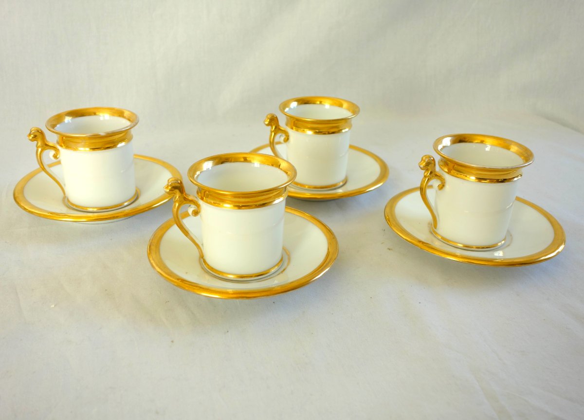 Empire-style Coffee Set For 4, Made Of White And Gold Paris Porcelain From That Era; Restored-photo-2