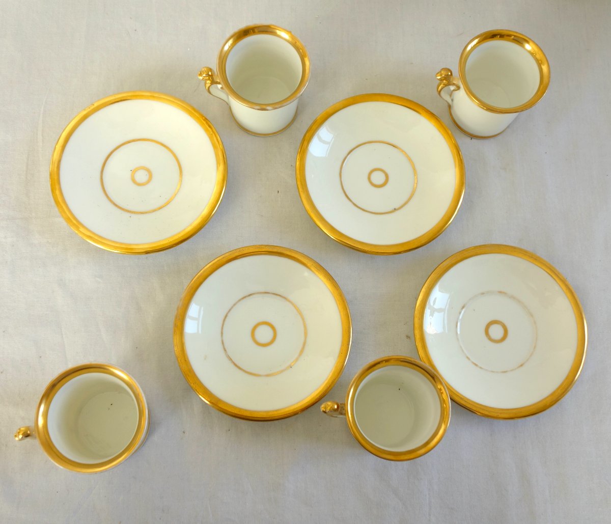 Empire-style Coffee Set For 4, Made Of White And Gold Paris Porcelain From That Era; Restored-photo-3