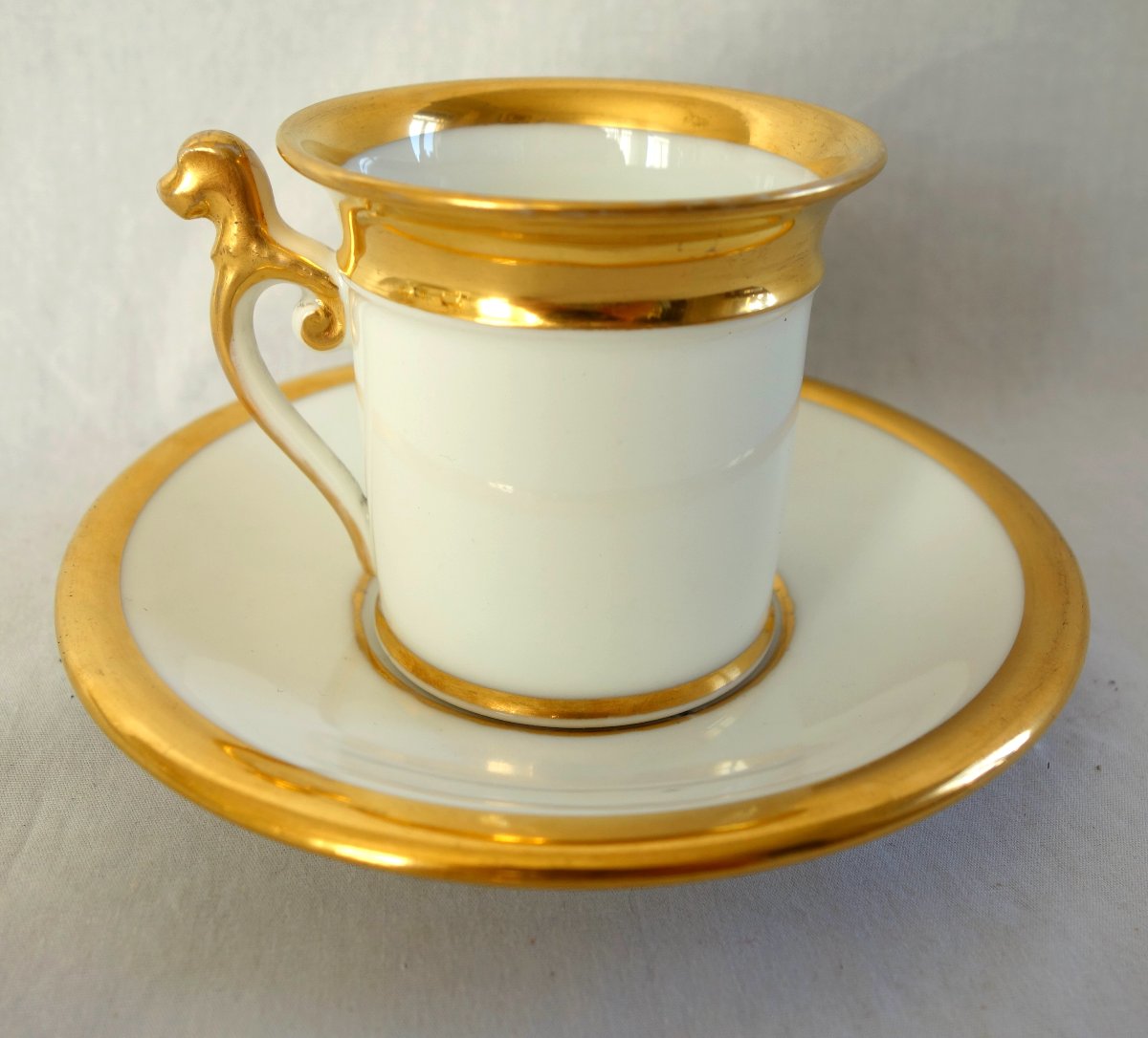 Empire-style Coffee Set For 4, Made Of White And Gold Paris Porcelain From That Era; Restored-photo-4