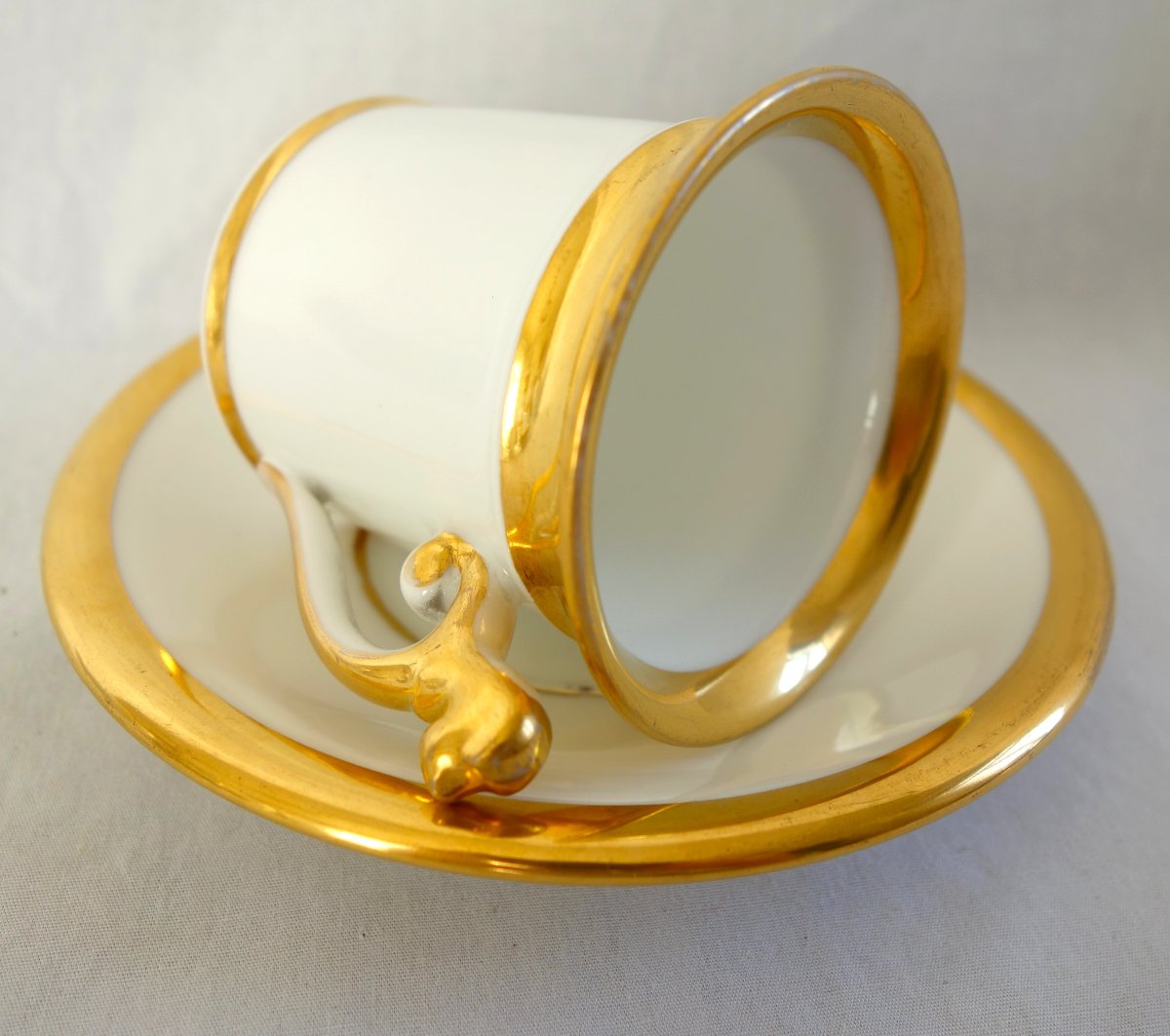 Empire-style Coffee Set For 4, Made Of White And Gold Paris Porcelain From That Era; Restored-photo-2