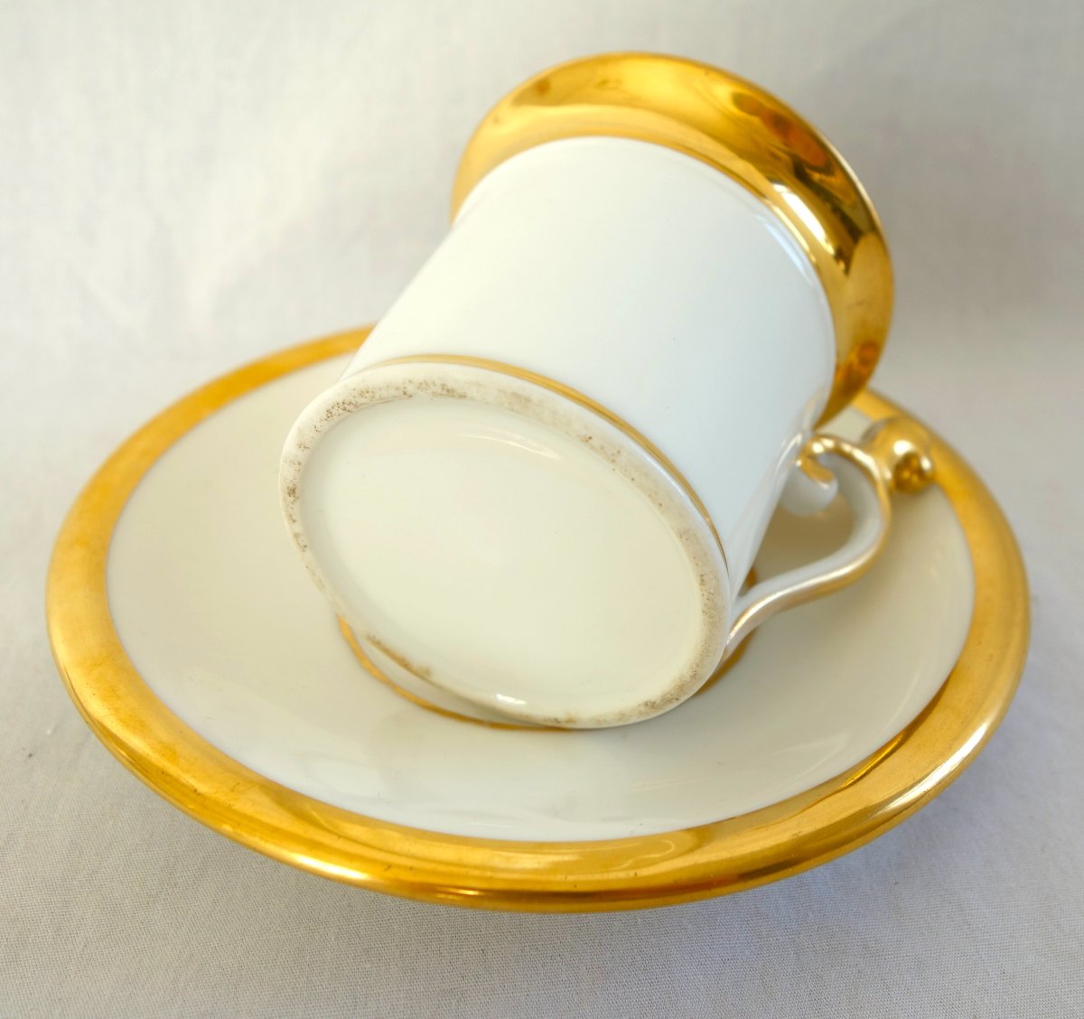 Empire-style Coffee Set For 4, Made Of White And Gold Paris Porcelain From That Era; Restored-photo-3
