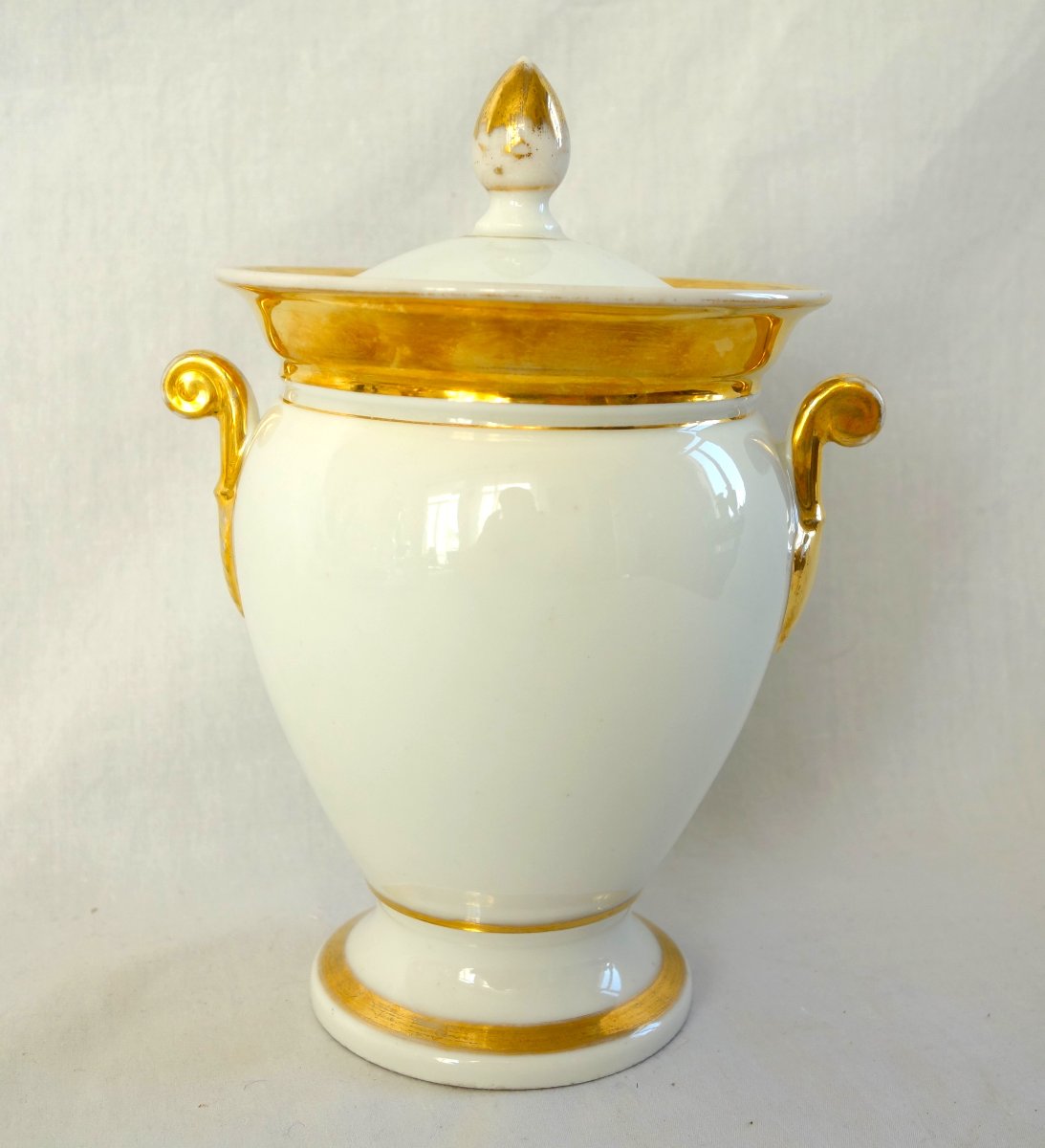 Empire-style Coffee Set For 4, Made Of White And Gold Paris Porcelain From That Era; Restored-photo-4