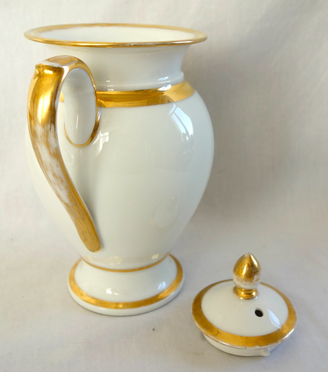 Empire-style Coffee Set For 4, Made Of White And Gold Paris Porcelain From That Era; Restored-photo-6