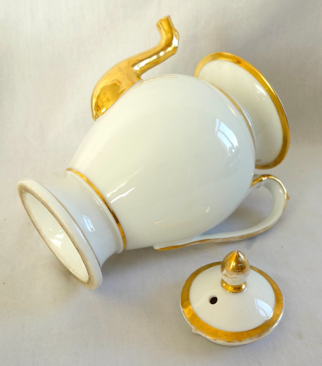 Empire-style Coffee Set For 4, Made Of White And Gold Paris Porcelain From That Era; Restored-photo-7