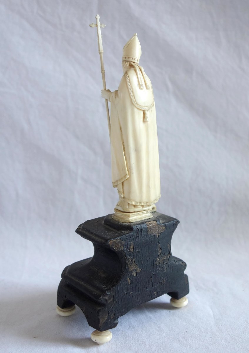 Dieppe - Statue en ivoire très finement sculpté de Saint Blaise - époque 18e ou 19e siècle-photo-3