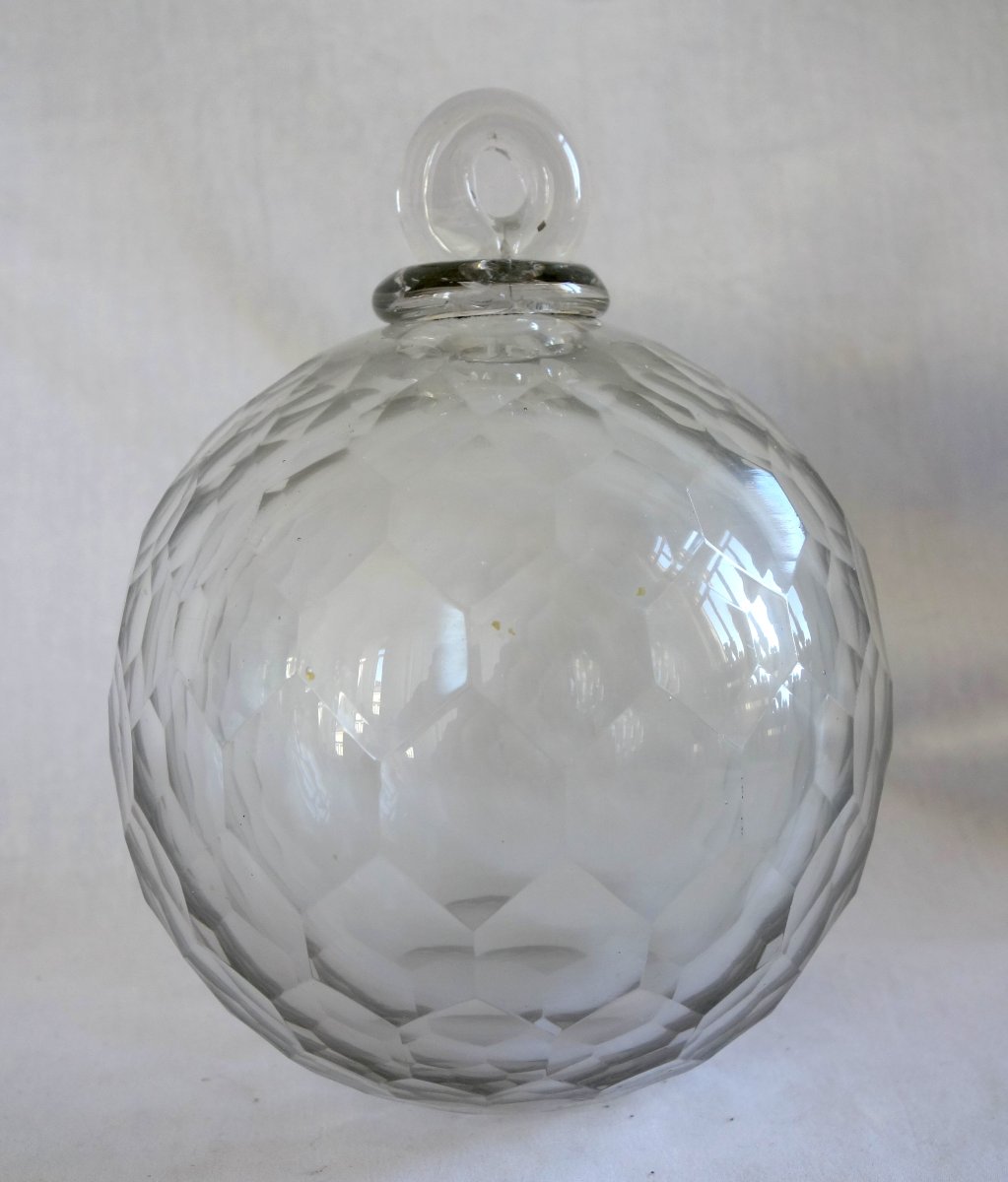 Grande boule de lustre en cristal ou verre taillé - début 19e siècle Hauteur 17cm-photo-3
