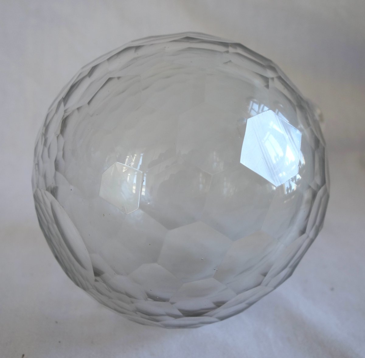 Grande boule de lustre en cristal ou verre taillé - début 19e siècle Hauteur 17cm-photo-4