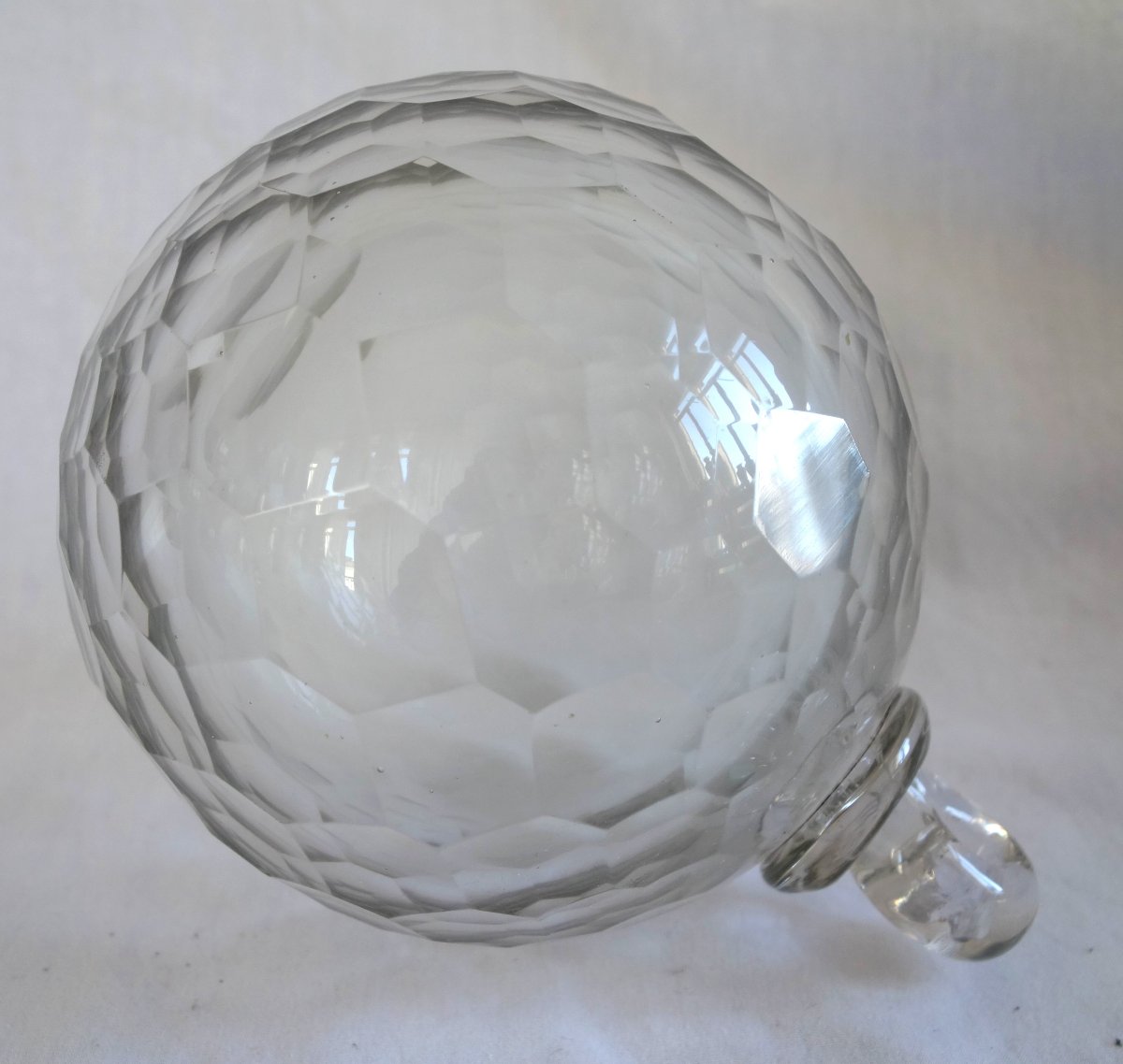 Grande boule de lustre en cristal ou verre taillé - début 19e siècle Hauteur 17cm-photo-1
