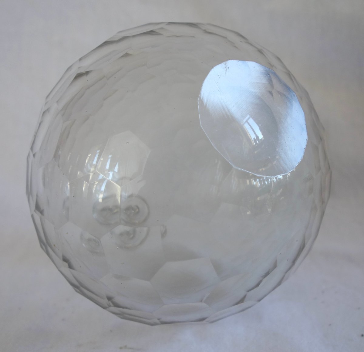 Grande boule de lustre en cristal ou verre taillé - début 19e siècle Hauteur 17cm-photo-2