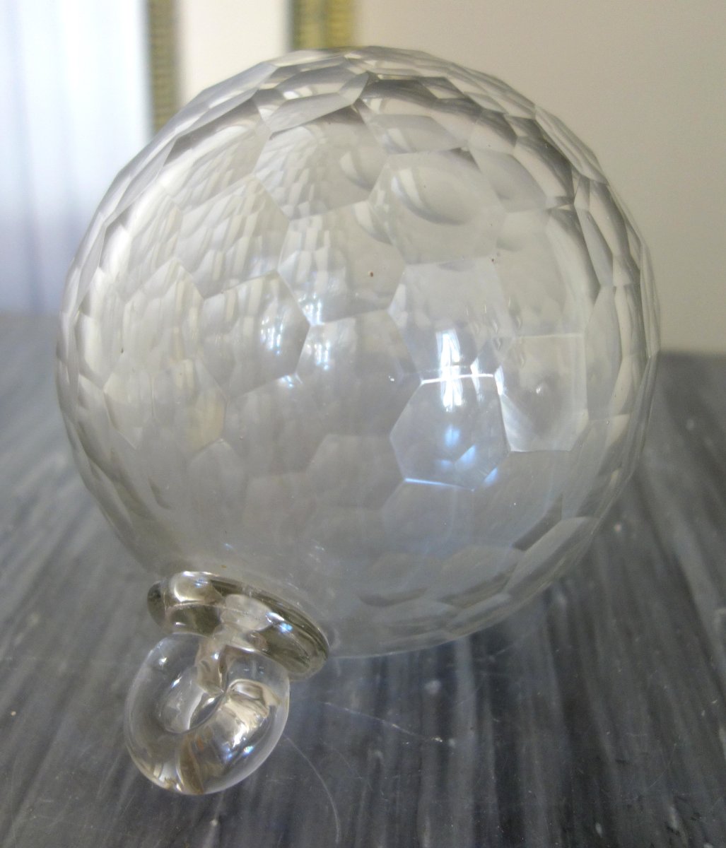 Grande boule de lustre en cristal ou verre taillé - début 19e siècle Hauteur 17cm-photo-4