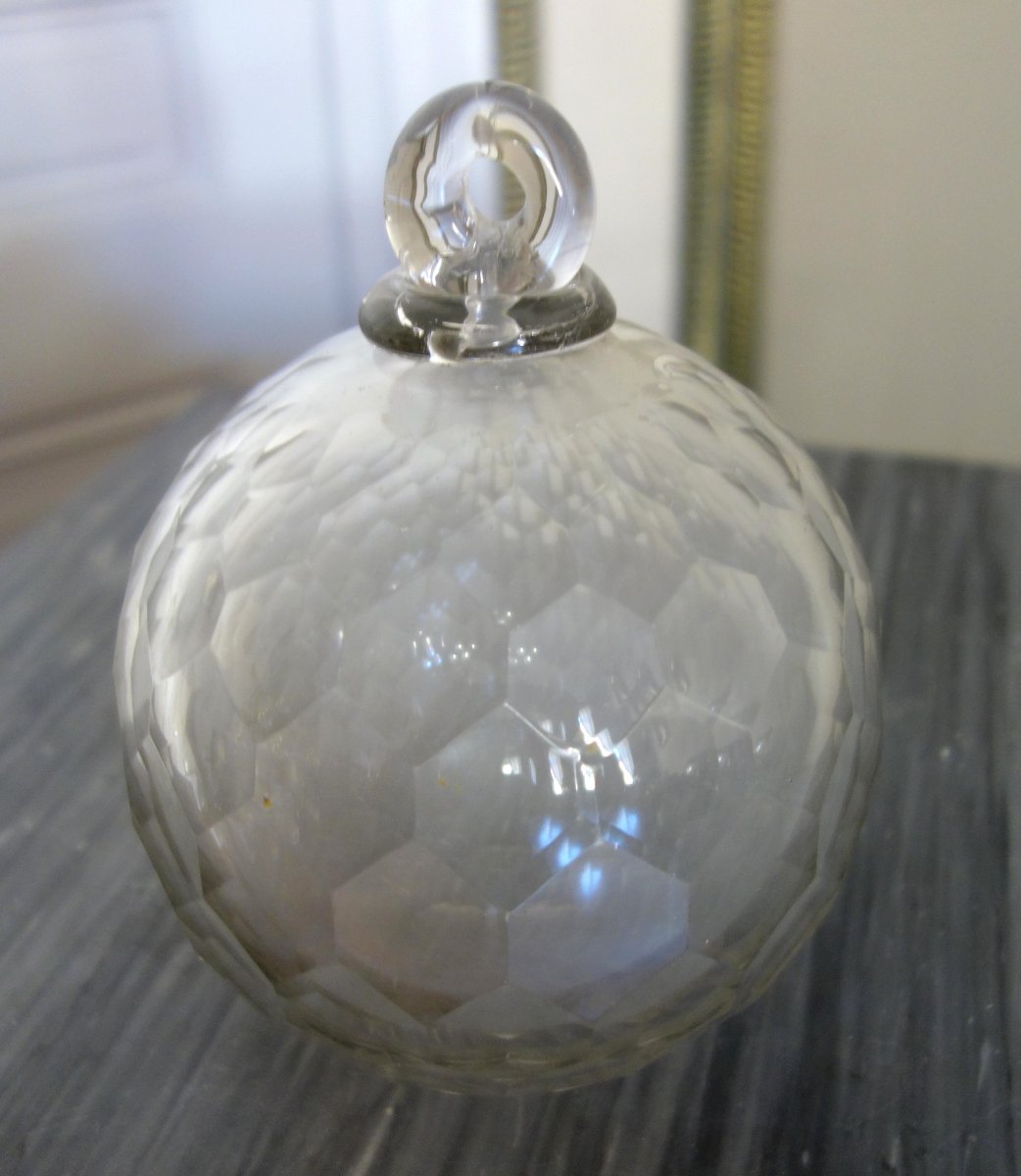 Grande boule de lustre en cristal ou verre taillé - début 19e siècle Hauteur 17cm-photo-5