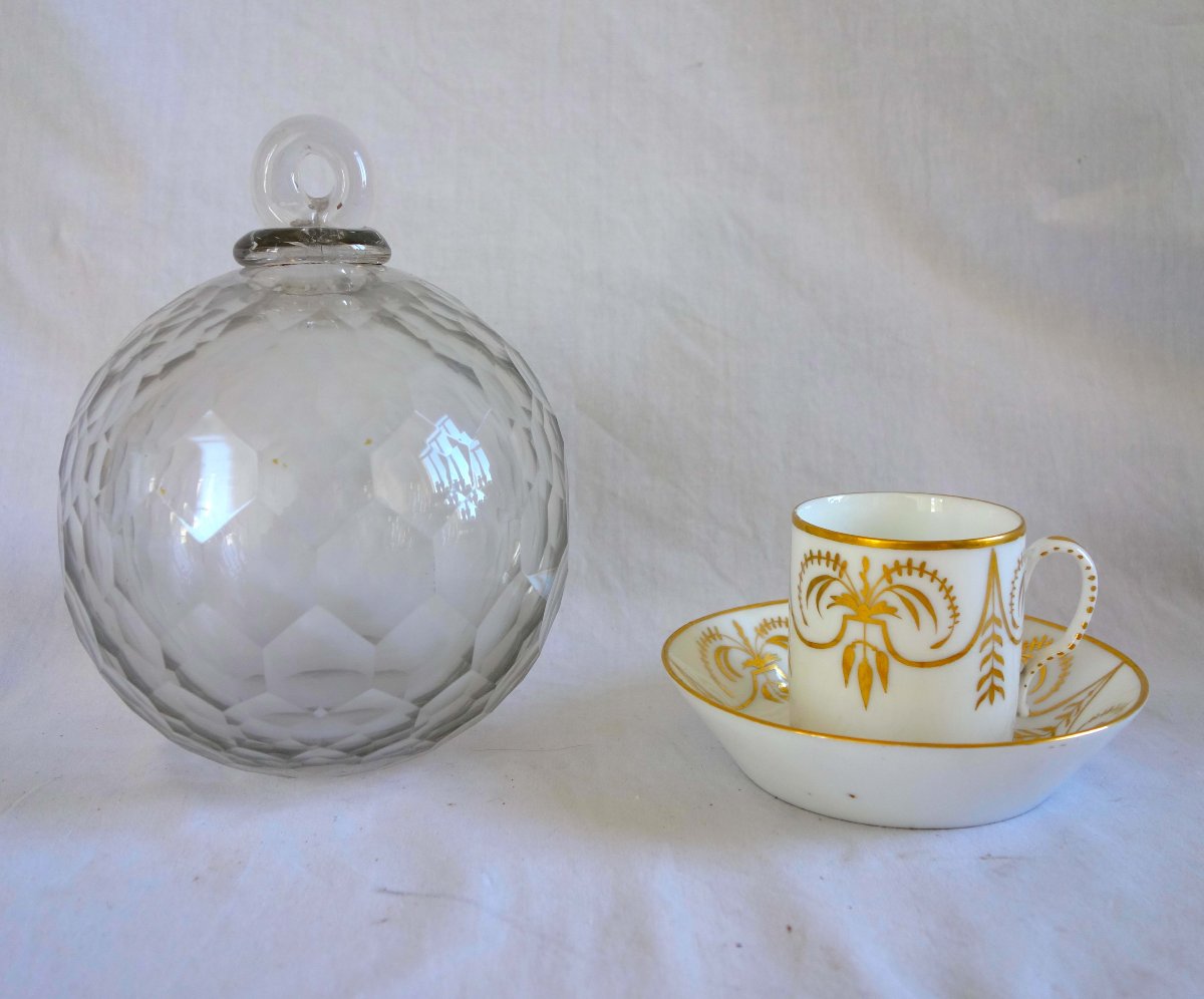 Grande boule de lustre en cristal ou verre taillé - début 19e siècle Hauteur 17cm-photo-6