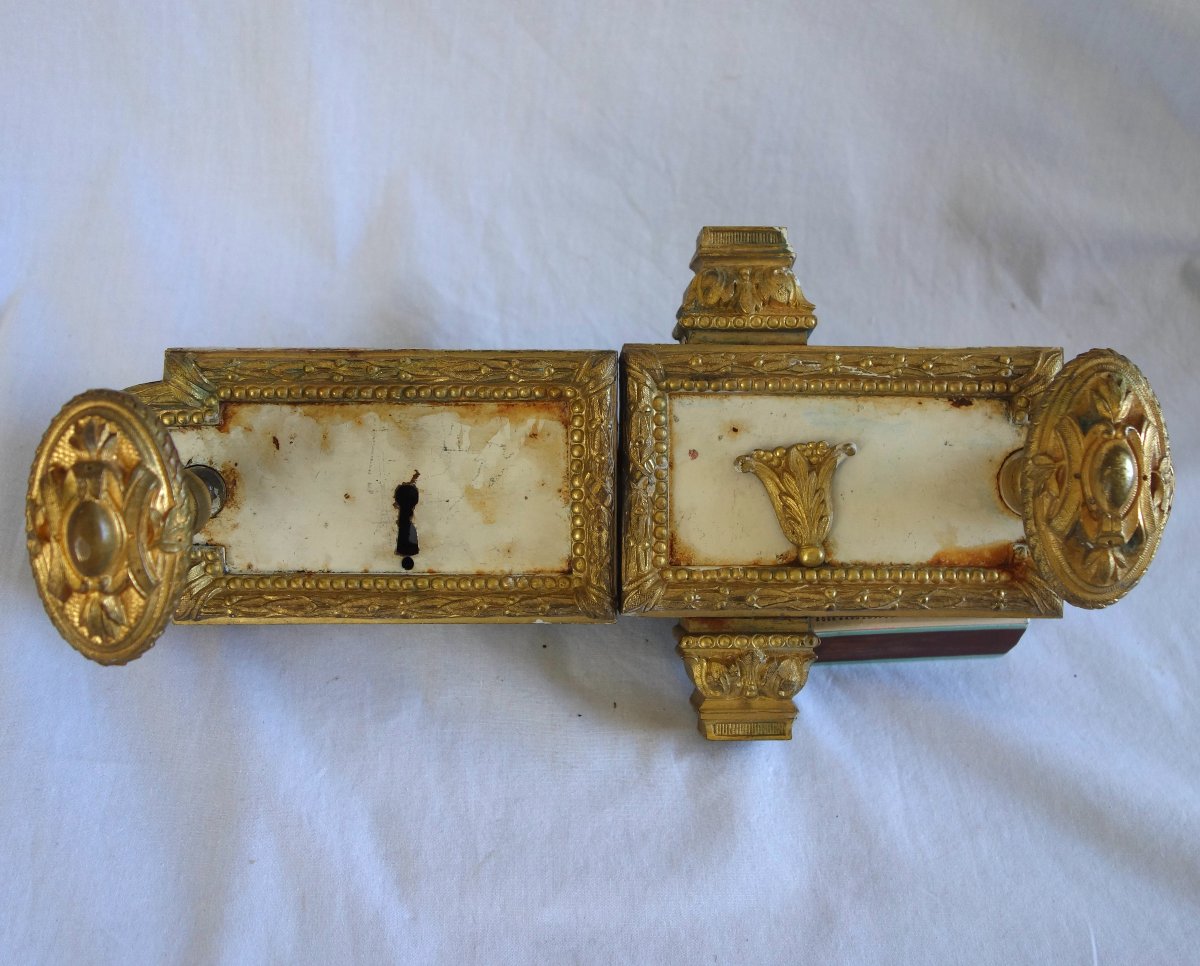 Serrure de double porte de château / hôtel particulier - bronze doré, style Louis XVI, complète-photo-2