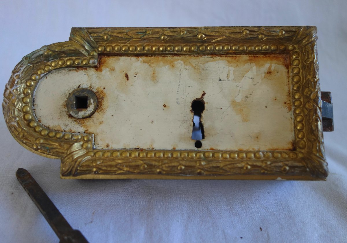 Serrure de double porte de château / hôtel particulier - bronze doré, style Louis XVI, complète-photo-1