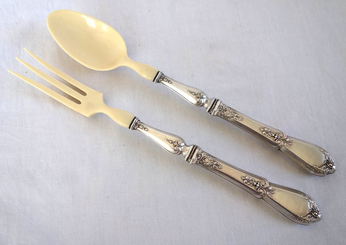 Couvert à salade en argent Minerve : mod&egrave;le de style Louis XVI non monogramme-photo-3