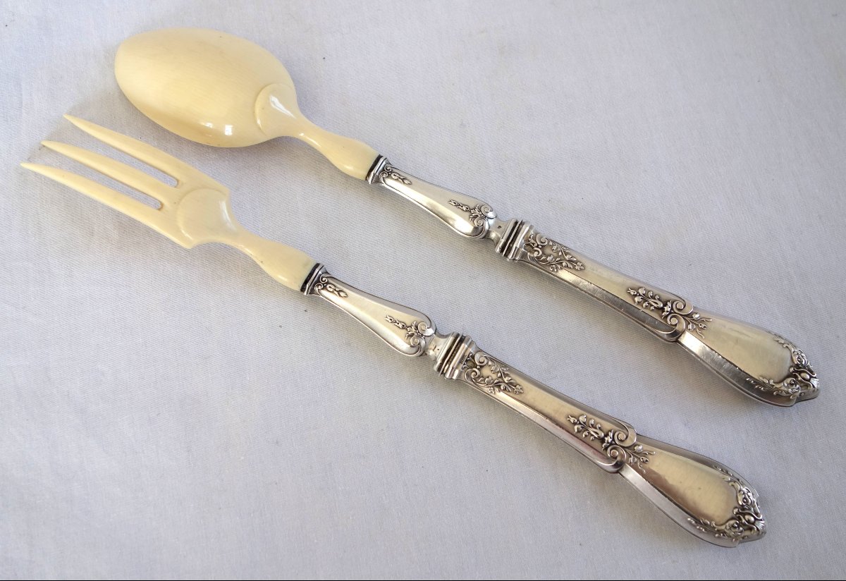 Couvert à salade en argent Minerve : mod&egrave;le de style Louis XVI non monogramme-photo-4