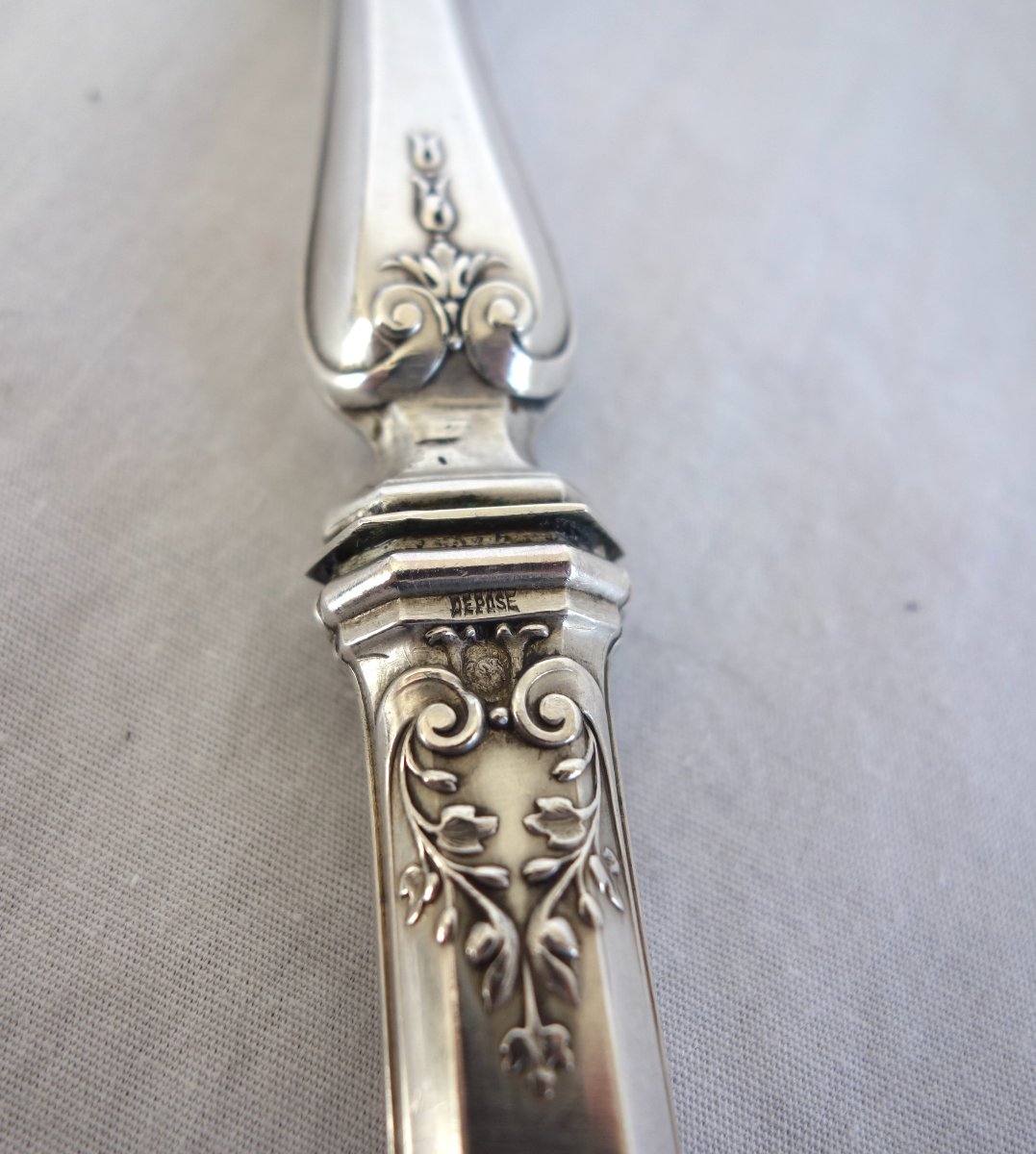 Couvert à salade en argent Minerve : mod&egrave;le de style Louis XVI non monogramme-photo-3