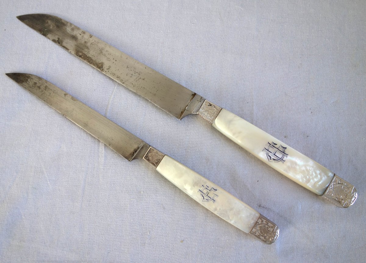 Classic-style 12-piece Knife Set In Solid Silver And Mother-of-pearl: Louis XIV, Louis XVI, Empire-photo-4
