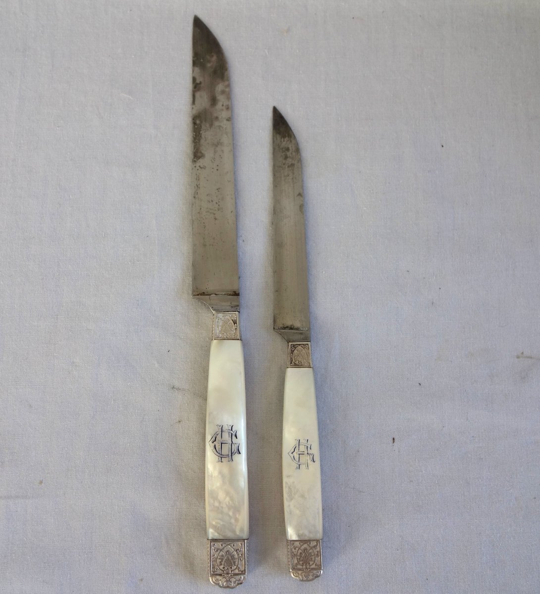 Classic-style 12-piece Knife Set In Solid Silver And Mother-of-pearl: Louis XIV, Louis XVI, Empire-photo-2