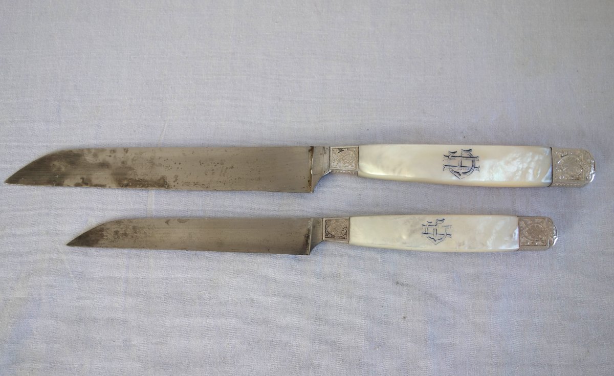 Classic-style 12-piece Knife Set In Solid Silver And Mother-of-pearl: Louis XIV, Louis XVI, Empire-photo-3