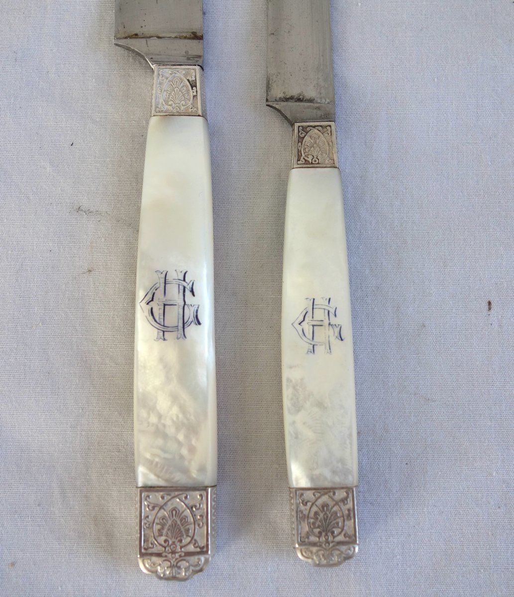 Classic-style 12-piece Knife Set In Solid Silver And Mother-of-pearl: Louis XIV, Louis XVI, Empire-photo-4