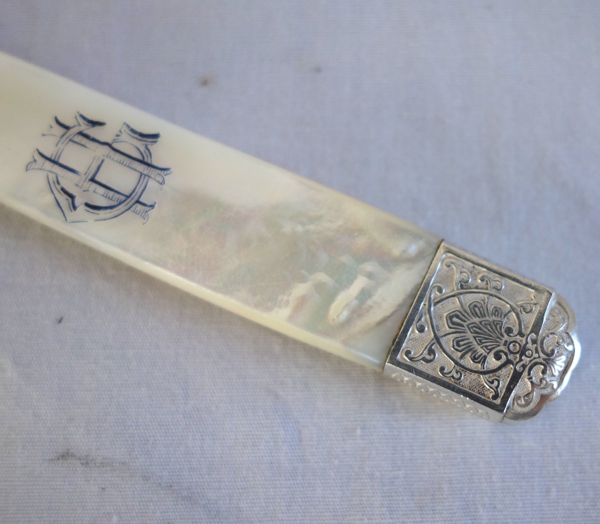 Classic-style 12-piece Knife Set In Solid Silver And Mother-of-pearl: Louis XIV, Louis XVI, Empire-photo-5