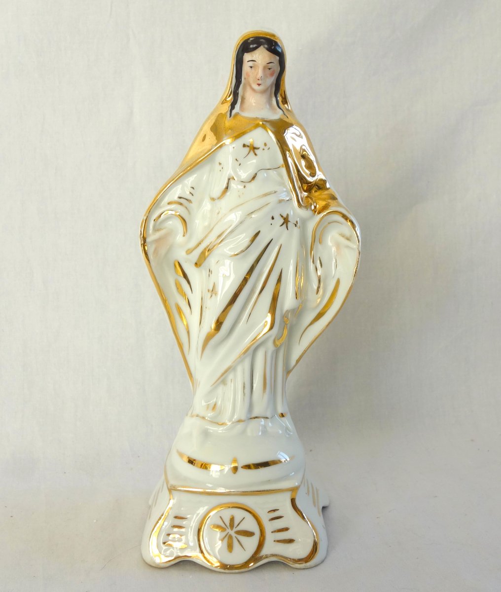 Statue Of The Blessed Virgin Mary In White And Gold Paris Porcelain—circa 1850-photo-3