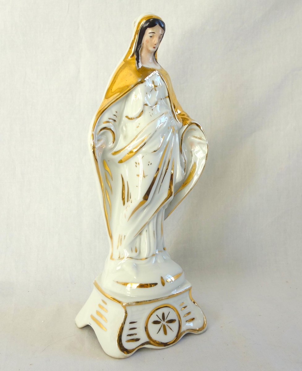 Statue Of The Blessed Virgin Mary In White And Gold Paris Porcelain—circa 1850-photo-4