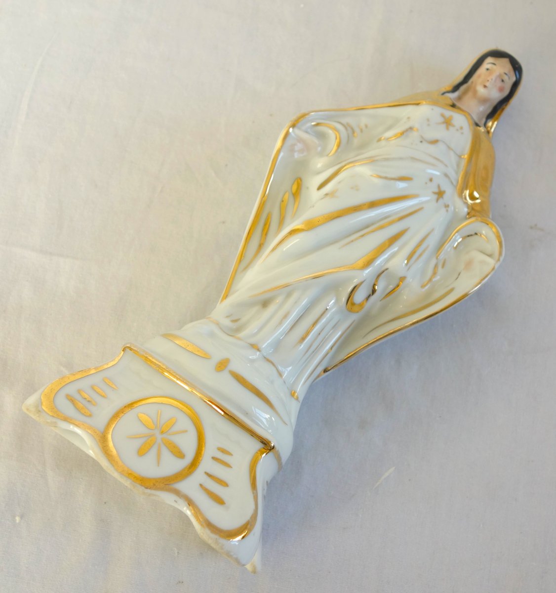 Statue Of The Blessed Virgin Mary In White And Gold Paris Porcelain—circa 1850-photo-6