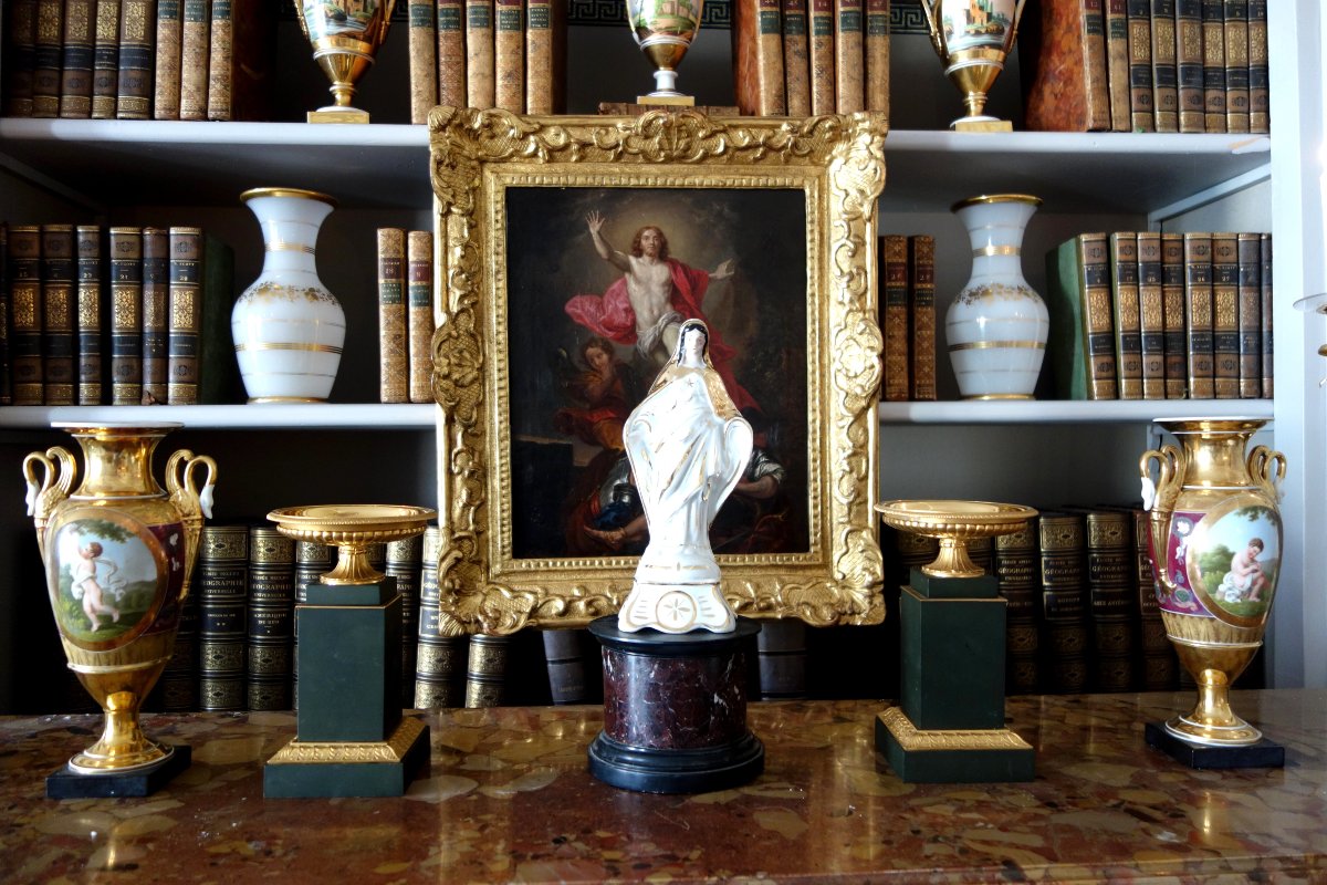 Statue Of The Blessed Virgin Mary In White And Gold Paris Porcelain—circa 1850-photo-8