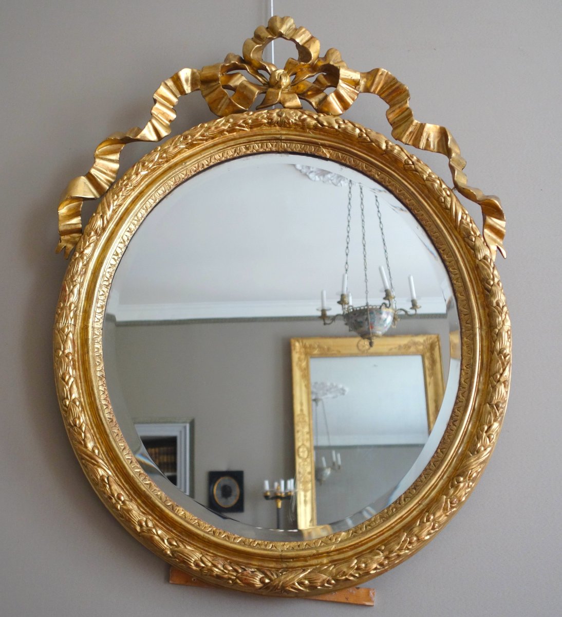 Oval-shaped Gilded Wooden Mirror From The Louis XVI Period-photo-4